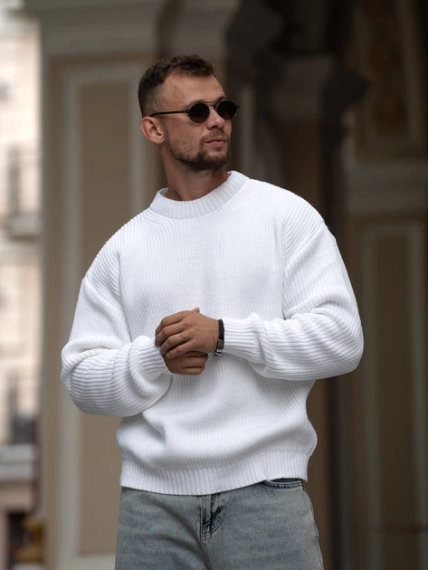 Чоловічий светр теплий вільного крою Oversize білий L - зображення 5