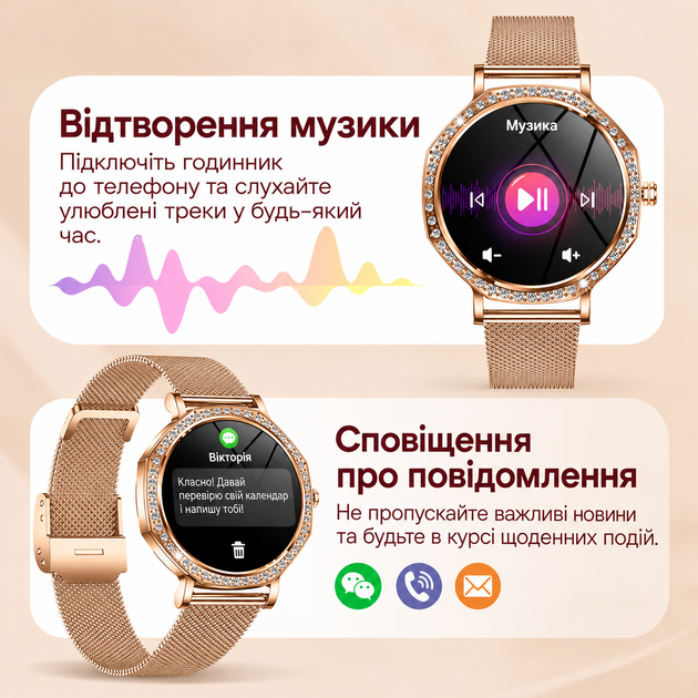 Женские смарт-часы Smart Watch AMOLED 1,32″ с Bluetooth-звонками, пульсометром, 2 ремешками, IP68 для Android и iPhone - изображение 4
