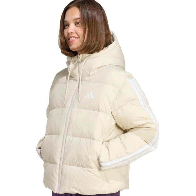 Пуховик прошитий Essentials Climawarm 3-Stripes Puffer Down Hooded Jacket Adidas JM4107 M Бежевий (4068811737009) - Фото 4 Пуховик прошитий Essentials Climawarm 3-Stripes Puffer Down Hooded Jacket Adidas JM4107 M Бежевий (4068811737009) - зображення 4