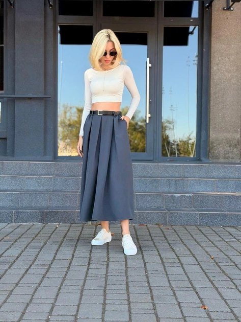 Женская свободная юбка миди с карманами Fashion 42/44 графит - Фото 1 Женская свободная юбка миди с карманами Fashion 42/44 графит - изображение 1