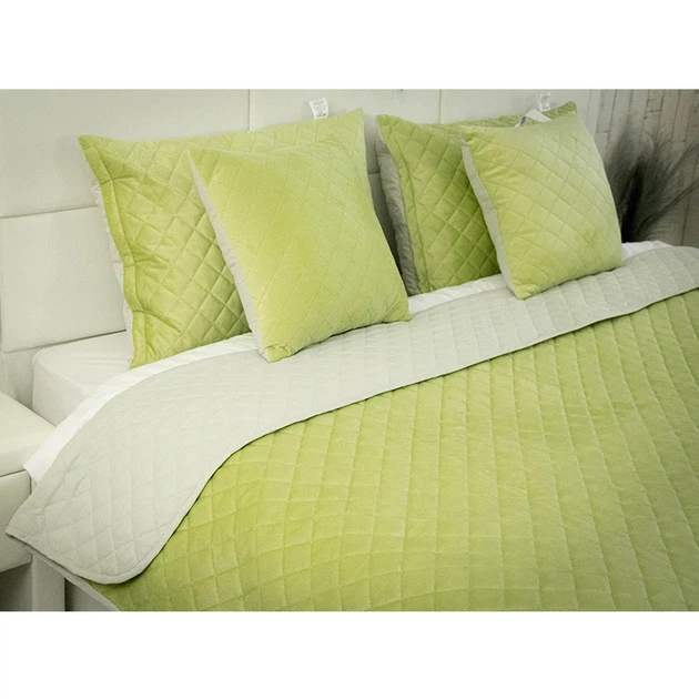 Двустороннее покрывало Руно Velour Olive Green ромб 180х220 см оливковое - изображение 6