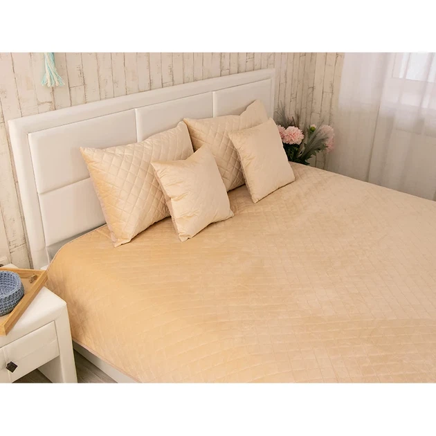 Двустороннее декоративное покрывало Руно Velour Beige ромб 180х220 см бежевое - Фото 2 Двустороннее декоративное покрывало Руно Velour Beige ромб 180х220 см бежевое - изображение 2
