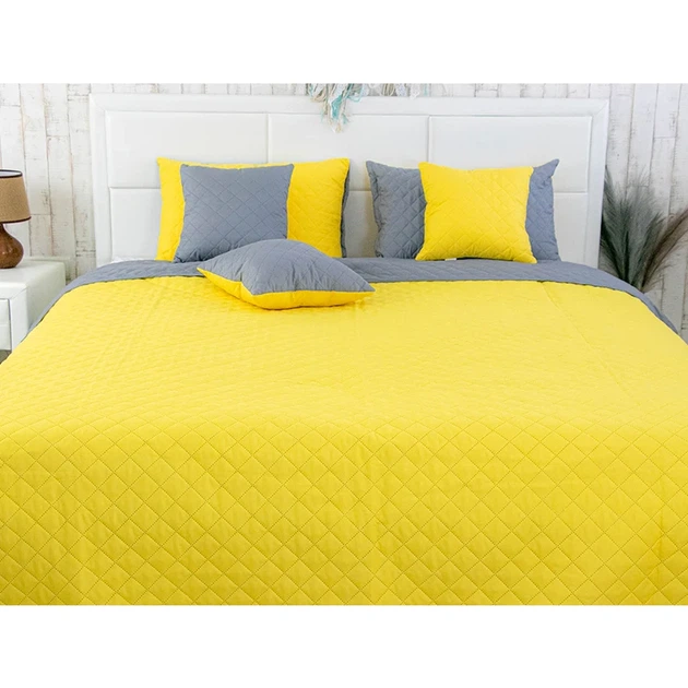 Двустороннее декоративное покрывало Руно Yellow Grey 150х212 см жёлтое - изображение 3