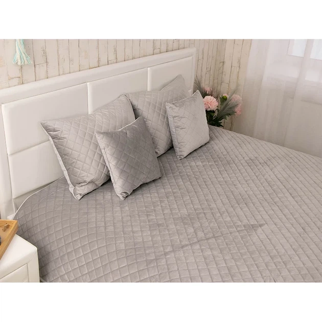 Двустороннее декоративное покрывало Руно Velour серое ромб 150х220 см - изображение 2