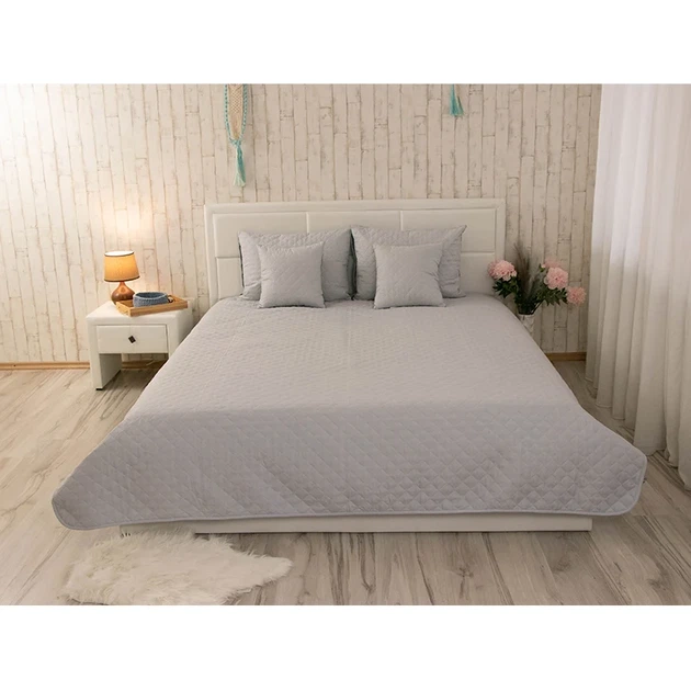 Двустороннее декоративное покрывало Руно Velour серое ромб 150х220 см - изображение 8