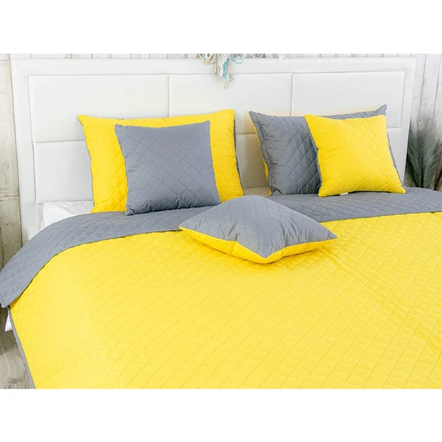 Двустороннее декоративное покрывало Руно Yellow Grey 150х212 см жёлтое - изображение 5