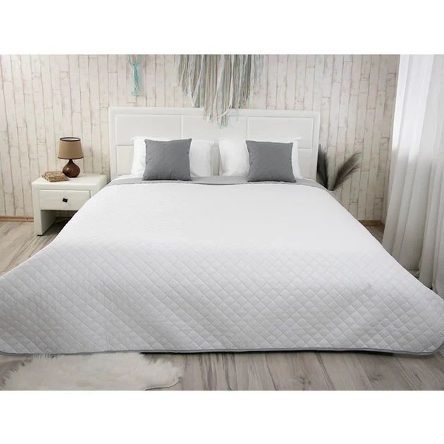 Двустороннее декоративное покрывало Руно White Grey 220х240 см бело-серое - Фото 2 Двустороннее декоративное покрывало Руно White Grey 220х240 см бело-серое - изображение 2