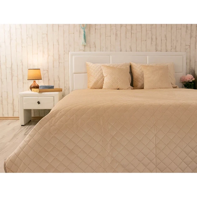 Двустороннее декоративное покрывало Руно Velour Beige ромб 180х220 см бежевое - Фото 4 Двустороннее декоративное покрывало Руно Velour Beige ромб 180х220 см бежевое - изображение 4