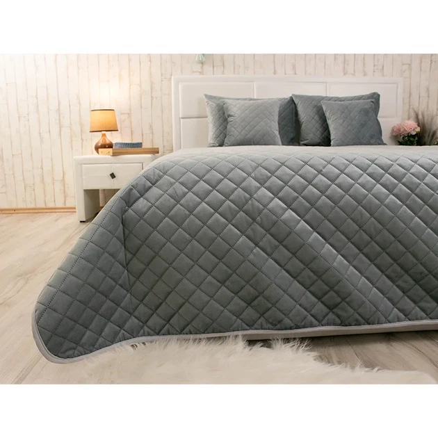 Двустороннее декоративное покрывало Руно Velour тёмно-серое ромб 150х220 см - изображение 4