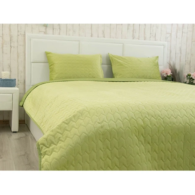 Двустороннее декоративное покрывало Руно Velour Green banana зигзаг 220х240 см - изображение 5