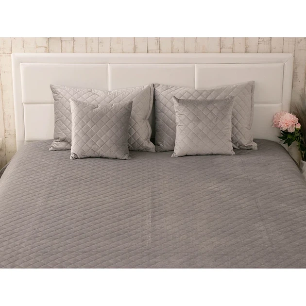 Двустороннее декоративное покрывало Руно Velour серое ромб 150х220 см - изображение 3