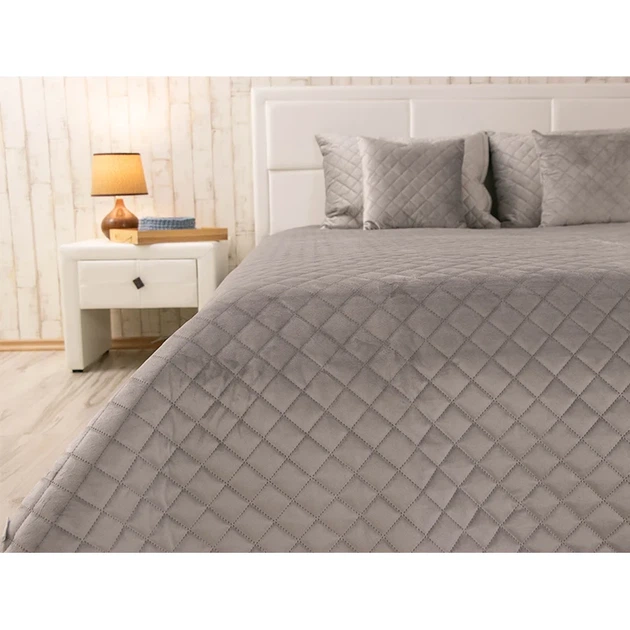 Двустороннее декоративное покрывало Руно Velour серое ромб 150х220 см - изображение 4