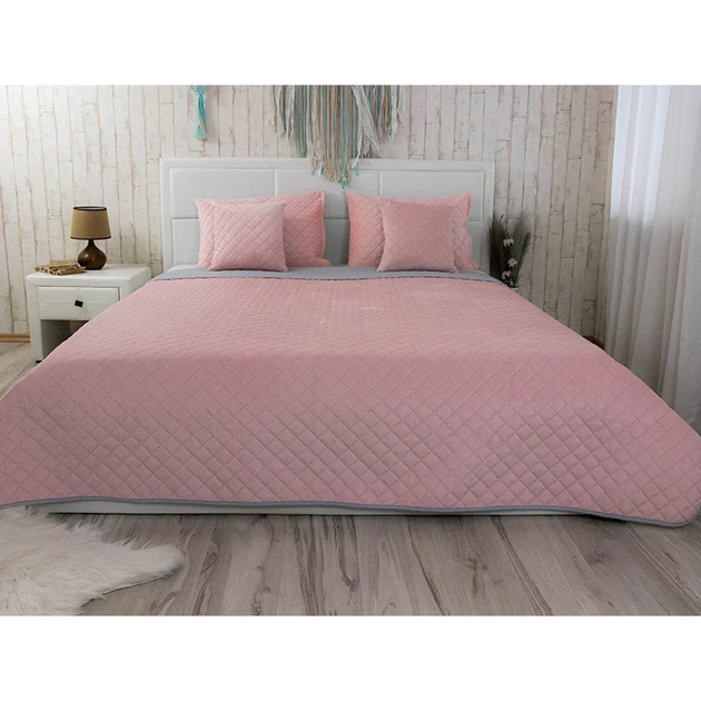 Двустороннее покрывало Руно Velour Pink and Grey ромб 180х220 см розово-серое - Фото 1 Двустороннее покрывало Руно Velour Pink and Grey ромб 180х220 см розово-серое - изображение 1