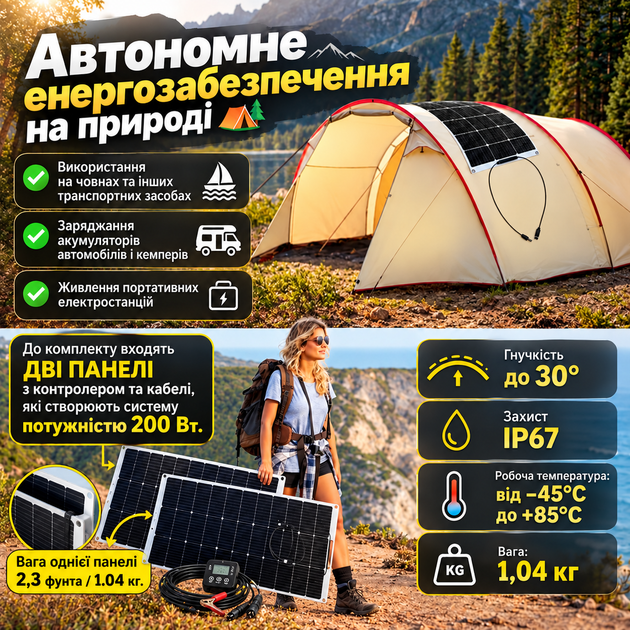 Монокристаллические Солнечные гибкие панели DOKIO 200 Вт Солнечные панели с контроллером - изображение 5