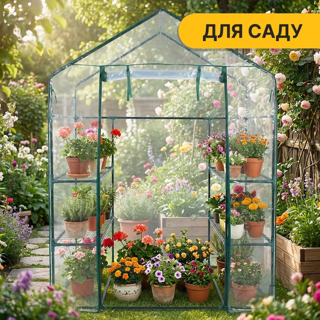 Стеллаж теплица ProDobro Металл 143х73х195 см Зеленый ПВХ - изображение 5