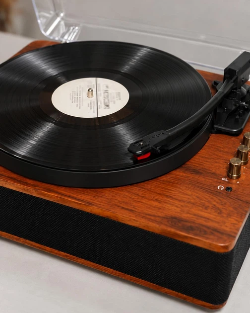 Вініловий програвач Fenton TT Classic Plus Wood з колонками, Bluetooth та USB - програвач вінілових платівок 33/45/78 об/хв, ретро грамофон для дому, програвач вінілу в дерев’яному корпусі, музичний центр та аудіосистема для платівок, - Уцінка - зображення 4