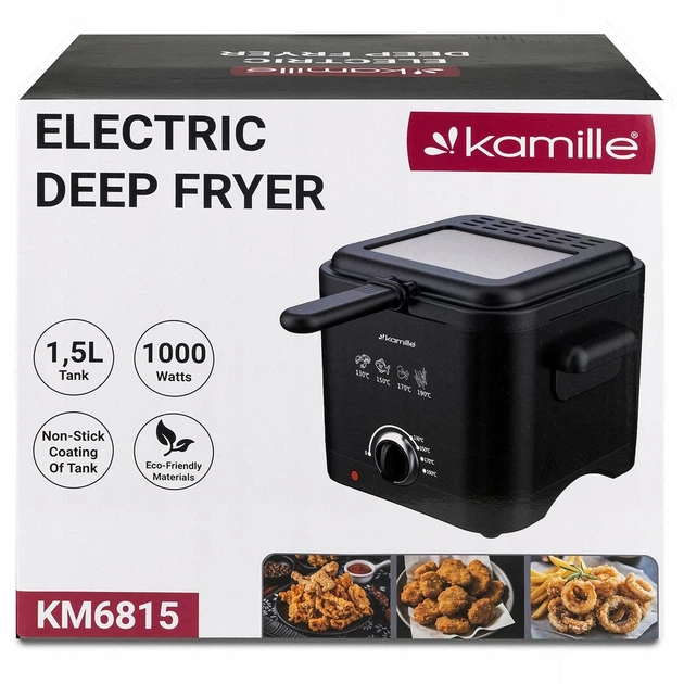 Фритюрница электрическая Kamille 1,5 л 1000 Вт черная с антипригарным покрытием и регулировкой температуры до 190°C KM-6815 - изображение 6