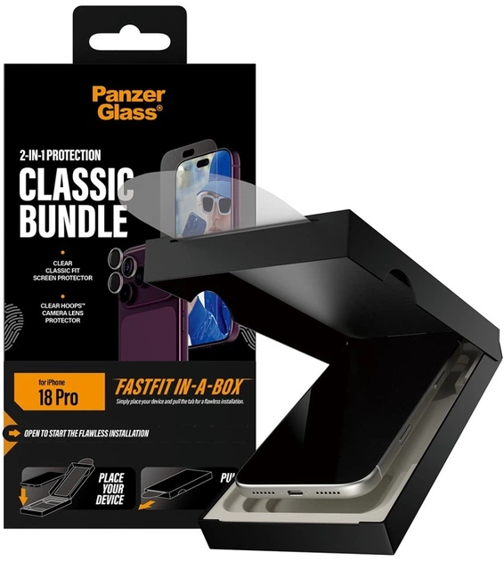 Комплект захисту для смартфона Apple iPhone 18 Pro PanzerGlass Classic Fit 2-в-1 — захисне скло + захист камери Hoops (PG67684) - зображення 2