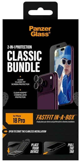 Комплект захисту для смартфона Apple iPhone 18 Pro PanzerGlass Classic Fit 2-в-1 — захисне скло + захист камери Hoops (PG67684) - зображення 6