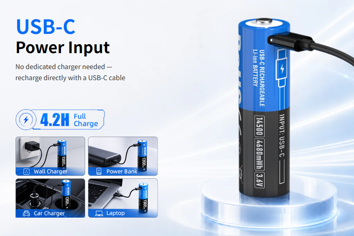 Аккумулятор 14500 Xtar Li-Ion 1300mAh USB-C, 1300mAh, 3A, 3.6V, Button Top, Box - Фото 9 Аккумулятор 14500 Xtar Li-Ion 1300mAh USB-C, 1300mAh, 3A, 3.6V, Button Top, Box - изображение 9
