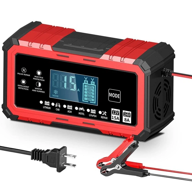 Импульсное интеллектуальное зарядное устройство для аккумулятора 12V 15A/24V 8A автоматическая зарядка для АКБ AGM, GEL, LiFePO4, Lithium, Moto с восстановлением 12В 24В VPC-15 - Фото 3 Импульсное интеллектуальное зарядное устройство для аккумулятора 12V 15A/24V 8A автоматическая зарядка для АКБ AGM, GEL, LiFePO4, Lithium, Moto с восстановлением 12В 24В VPC-15 - изображение 3