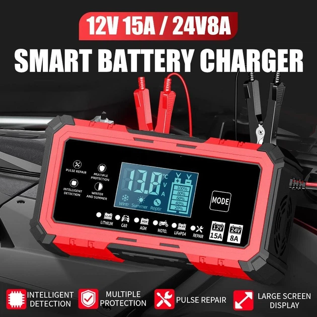 Импульсное интеллектуальное зарядное устройство для аккумулятора 12V 15A/24V 8A автоматическая зарядка для АКБ AGM, GEL, LiFePO4, Lithium, Moto с восстановлением 12В 24В VPC-15 - Фото 8 Импульсное интеллектуальное зарядное устройство для аккумулятора 12V 15A/24V 8A автоматическая зарядка для АКБ AGM, GEL, LiFePO4, Lithium, Moto с восстановлением 12В 24В VPC-15 - изображение 8