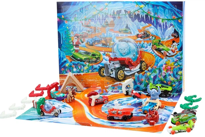 Zestaw Hot Wheels kalendarz adwentowy z 10 autkami i akcesoriami (JLG41) (0194735363384) - obraz 2