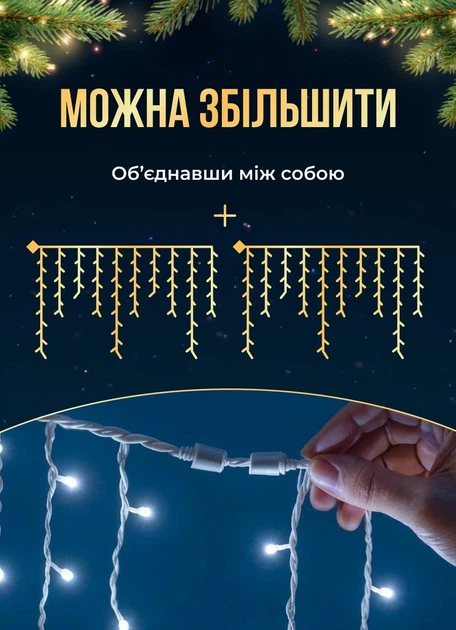 Гирлянда бахрома уличная светодиодная 600 LED длина 36 м степень защиты IP44 питание от сети белый провод белое праздничное сияние новогодняя иллюминация для подсветки фасада окон и балкона - Фото 5 Гирлянда бахрома уличная светодиодная 600 LED длина 36 м степень защиты IP44 питание от сети белый провод белое праздничное сияние новогодняя иллюминация для подсветки фасада окон и балкона - изображение 5