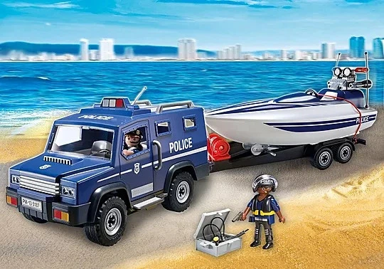 Klocki Playmobil Action Heroes Pojazd terenowy policji z motorówką 90 elementów 5187 (4008789721327) - obraz 5