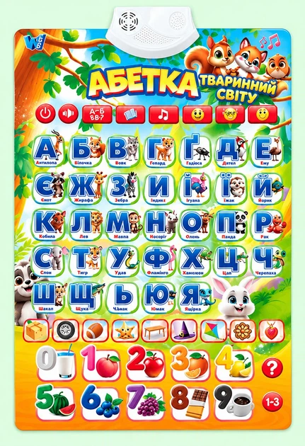 Плакат WToys “Абетка. Тварини світу" 53617 абетка віршики факти загадки вікторина цифри кольори форми скоромовки в коробці 46 см × 3.5 см × 21 см - Фото 1 Плакат WToys “Абетка. Тварини світу" 53617 абетка віршики факти загадки вікторина цифри кольори форми скоромовки в коробці 46 см × 3.5 см × 21 см - зображення 1