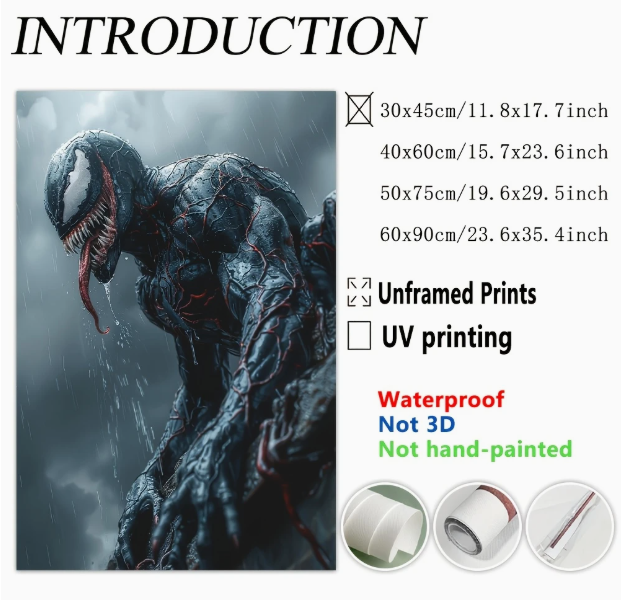 Постер «Веном под дождём» на холсте, 30 × 45 см - изображение 3