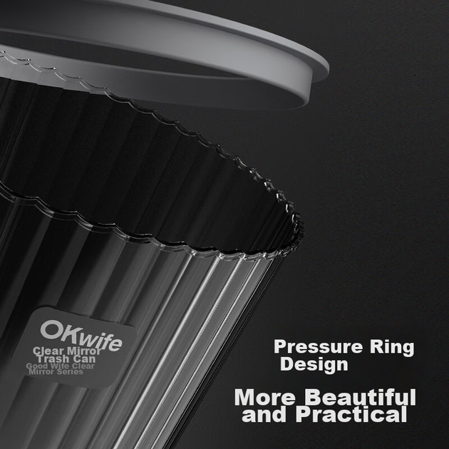 Мусорное ведро OKwife Ring-Pressed, большой объем 11 л, для дома и гостиной, легкий, роскошный, прозрачный цилиндр из ПЭТ, простое мусорное ведро для кухни и офиса. - Фото 5 Мусорное ведро OKwife Ring-Pressed, большой объем 11 л, для дома и гостиной, легкий, роскошный, прозрачный цилиндр из ПЭТ, простое мусорное ведро для кухни и офиса. - изображение 5