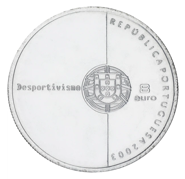 Монета Португалія 8 євро 2003 Срібло UNC Чемпіонат Європи з футболу 2004 - Чесна гра (Ag 500, 21,1 грама) - Фото 2 Монета Португалія 8 євро 2003 Срібло UNC Чемпіонат Європи з футболу 2004 - Чесна гра (Ag 500, 21,1 грама) - зображення 2