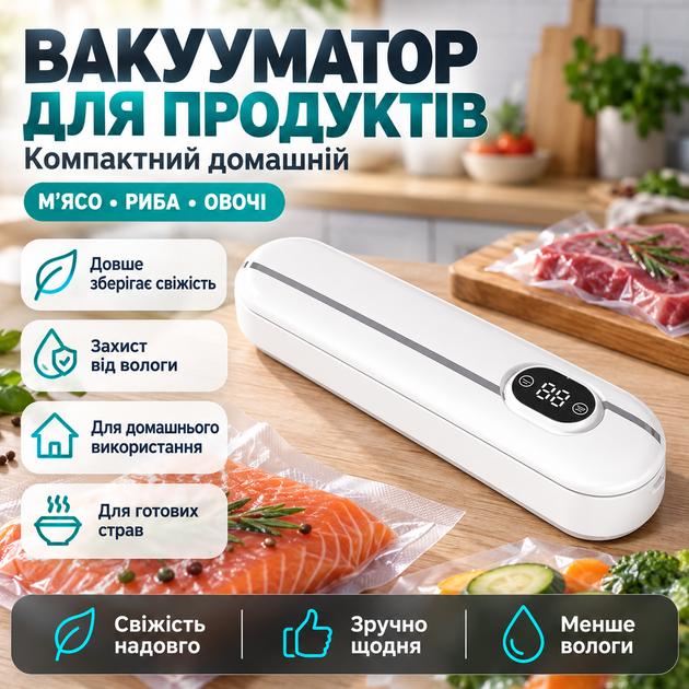 Вакууматор вакуумный упаковщик для еды и продуктов с пакетами домашний автоматический 90 Вт белый 2 режима - изображение 6