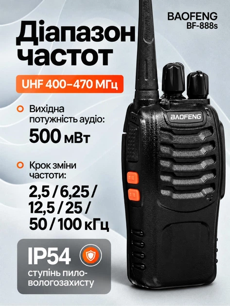 Портативна (бездротова) рація Baofeng BF-888S 5 Вт, до 5 км, FM-радіо, 128 каналів, частота 400–470 MHz - зображення 3