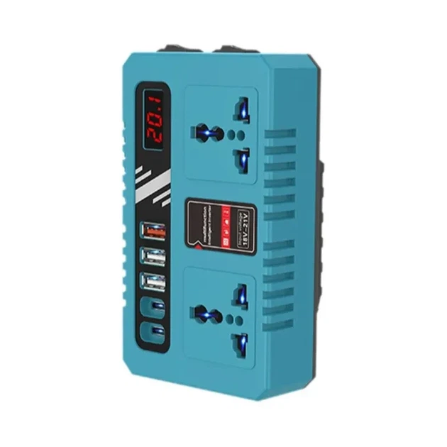 Акумуляторний інвертор з ліхтариком і USB-портами для акумулятора Makita перетворювач напруги з 18-21 на 220 вольтів 150 вт - зображення 3