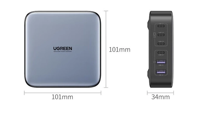 Комплект Зарядное устройство Ugreen 200W 4xUSB-C+2xUSB-A + Кабель USB-C - USB-C 1 м Black (CD271) - Фото 5 Комплект Зарядное устройство Ugreen 200W 4xUSB-C+2xUSB-A + Кабель USB-C - USB-C 1 м Black (CD271) - изображение 5