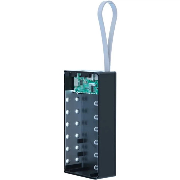Корпус повербанку DIY C12(PD) QC3.0 PD QC3.0 (12V/3A Max) 12x18650 без паяння (Up To 36000mAh) LED-дисплей; Ports: 2xUSB-A, Type-C, MicroUSB, Lightning, BLACK - зображення 6