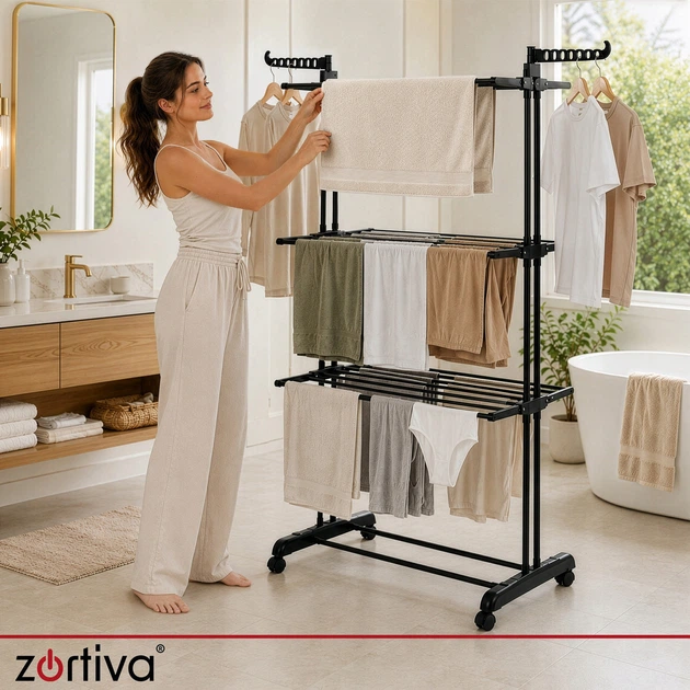 Сушилка для белья вертикальная напольная складная раздвижная Zortiva XXL 178 см, многоуровневая сушилка на колесиках (27129) - изображение 2