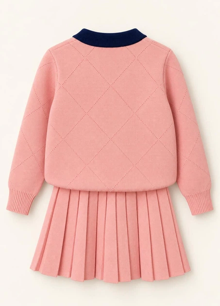 Костюм вязанный для девочки розовый р 120 арт.100208 - Фото 2 Костюм вязанный для девочки розовый р 120 арт.100208 - изображение 2
