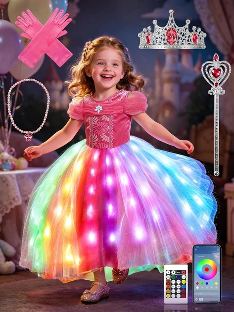 Платье принцессы Light UP с RGB LED подсветкой и аксессуарами для девочек 120см - Фото 2 Платье принцессы Light UP с RGB LED подсветкой и аксессуарами для девочек 120см - изображение 2