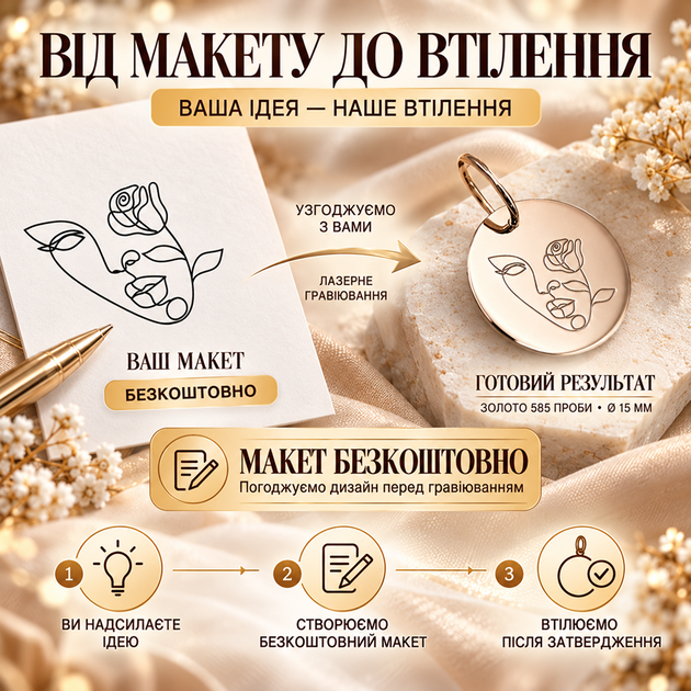 Золотой круглый кулон 15 мм с индивидуальной гравировкой из золота 585 пробы (231401) - Фото 4 Золотой круглый кулон 15 мм с индивидуальной гравировкой из золота 585 пробы (231401) - изображение 4