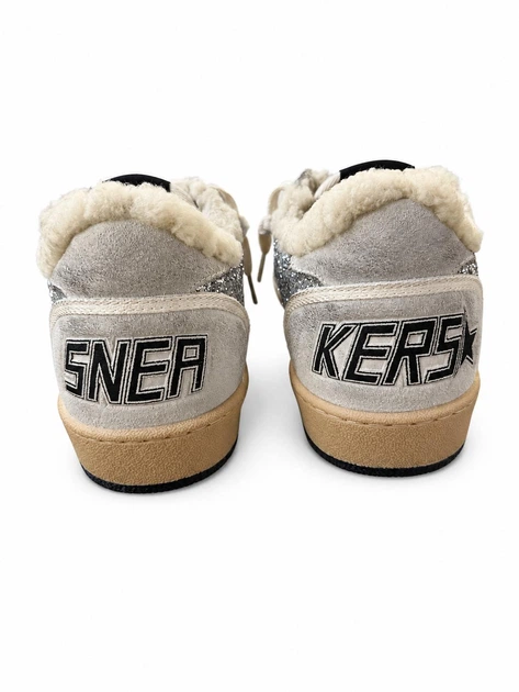 Зимние женские кеды Golden Goose светло-серые с серебристым блестящим декором из натуральной кожи и замши размер 37 - изображение 5