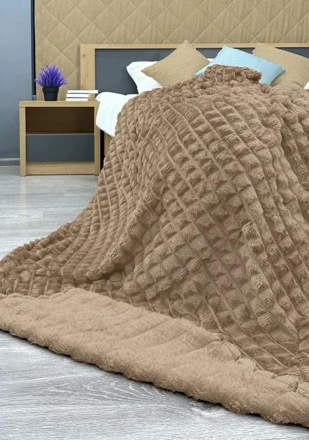 Покрывало из плюша (220×240см). Цвет светло-коричневый - изображение 3