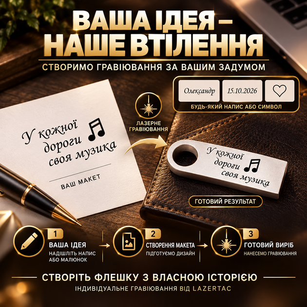 USB флешка з гравіюванням "У кожної дороги своя музика" 64 GB LazerTAC (230601) - Фото 6 USB флешка з гравіюванням "У кожної дороги своя музика" 64 GB LazerTAC (230601) - зображення 6