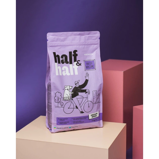 Сухой корм Half&Half для взрослых собак средних пород, с говядиной, 2 кг - Фото 4 Сухой корм Half&Half для взрослых собак средних пород, с говядиной, 2 кг - изображение 4