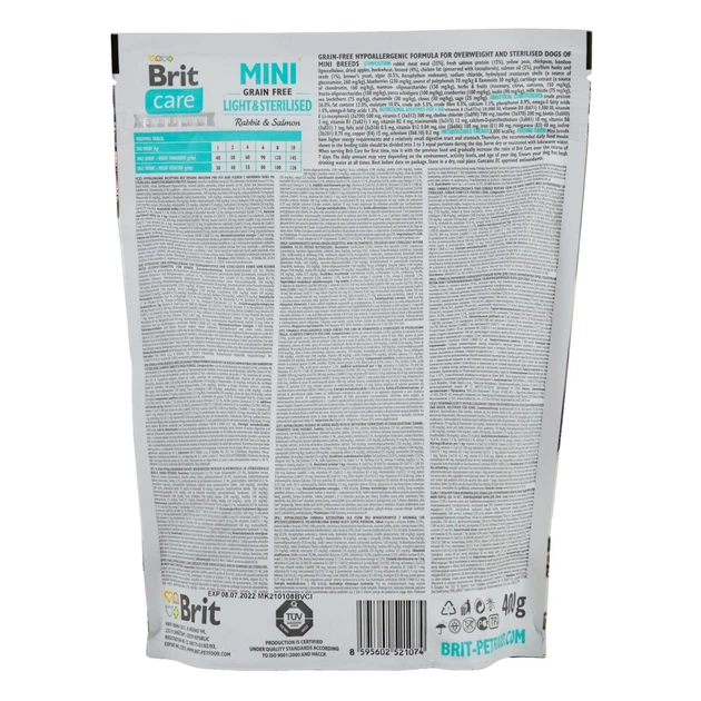 Сухий корм Brit Care GF Mini Light & Sterilised для дорослих собак дрібних порід із зайвою вагою або стерилізованих, з кроликом та лососем, 400 г - Фото 3 Сухий корм Brit Care GF Mini Light & Sterilised для дорослих собак дрібних порід із зайвою вагою або стерилізованих, з кроликом та лососем, 400 г - зображення 3