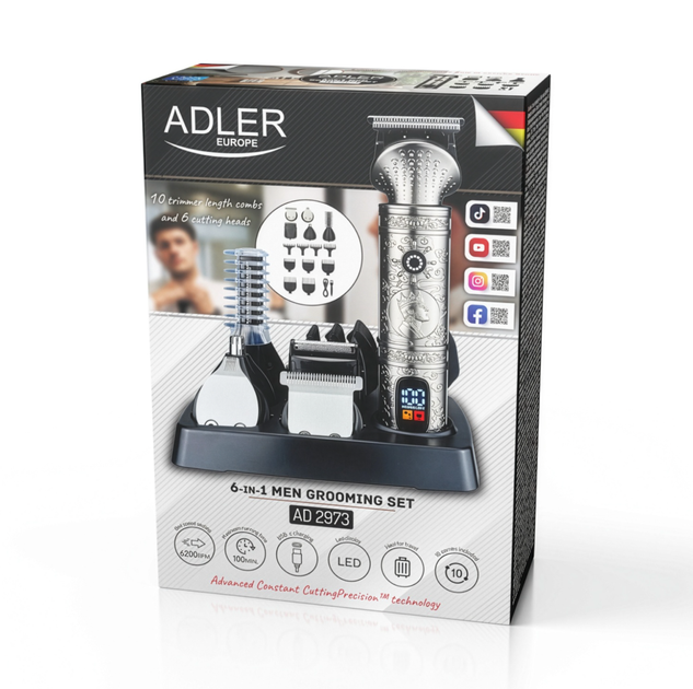 Чоловічий набір для догляду Adler AD 2973 шість в одному з акумулятором та LED дисплеєм - зображення 10