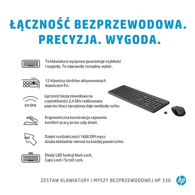 Комплект клавиатура + мышь HP 330 Wireless Black (195161923722) - Фото 7 Комплект клавиатура + мышь HP 330 Wireless Black (195161923722) - изображение 7