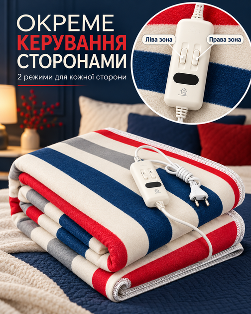 Электропростынь двуспальная 160 × 180 см, 2 зоны нагрева, раздельное управление - Фото 7 Электропростынь двуспальная 160 × 180 см, 2 зоны нагрева, раздельное управление - изображение 7